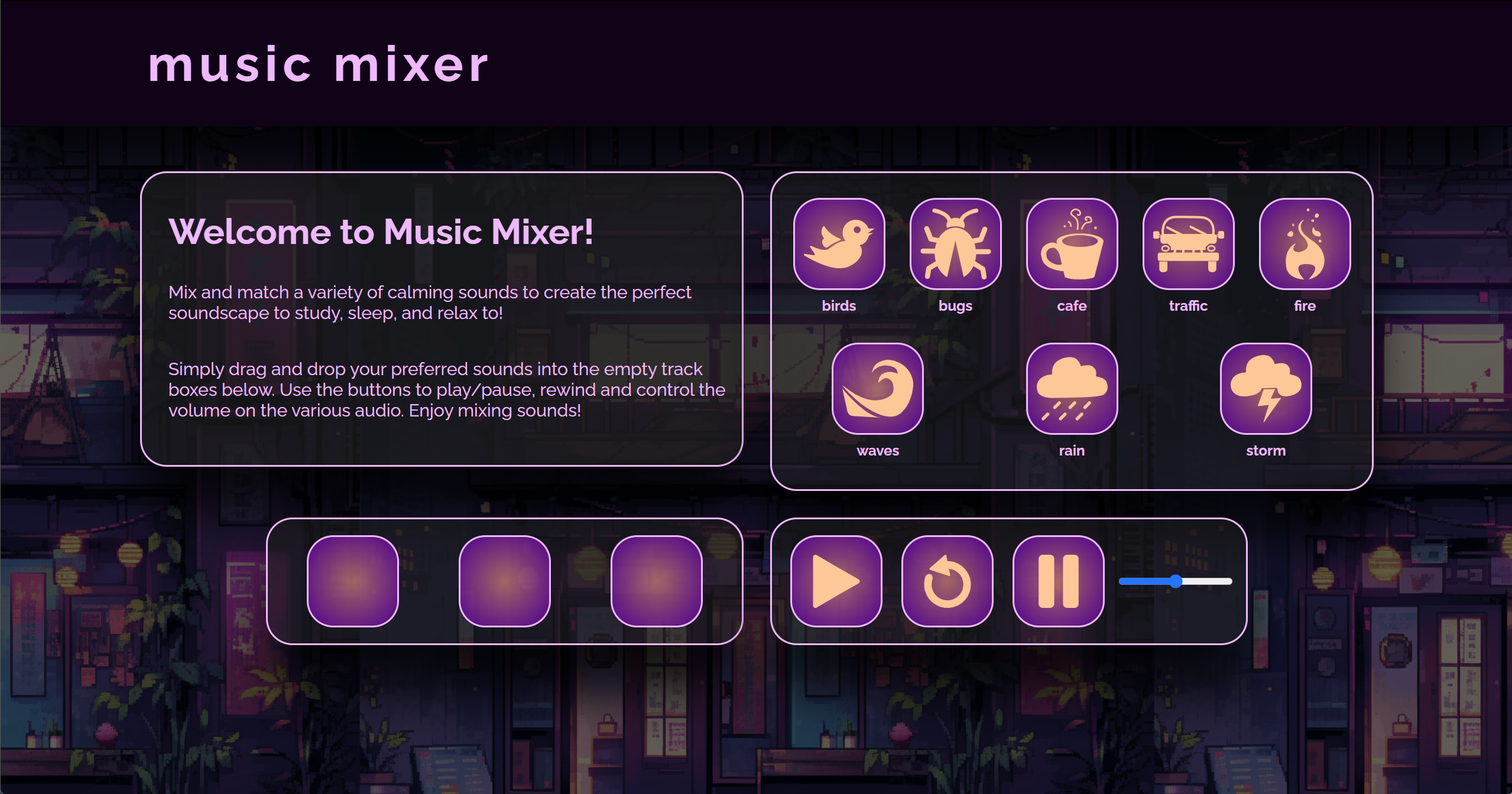 A Screenshot of a music playing webpage I built